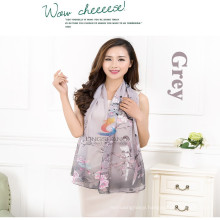 Lingshang magpie and flowers print pattern fashion charming beautiful thin soft long scarf chiffon wrap shawl scarves